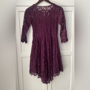 Free People Plum Purple Lace Mesh Overlay Date Flare Dress Sz. 2